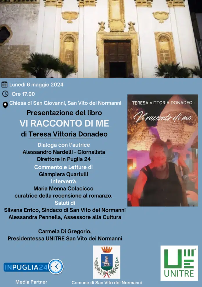 06:05:2024 Locandina presentazione libro Teresa Donadeo SAN VITO DEI NORMANNI
